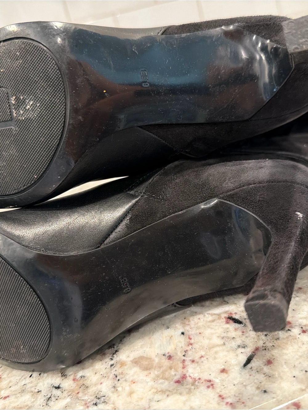 Ralph Lauren Black Leather and Suede Over-the-Knee Stiletto Boots - Picture 5 of 14